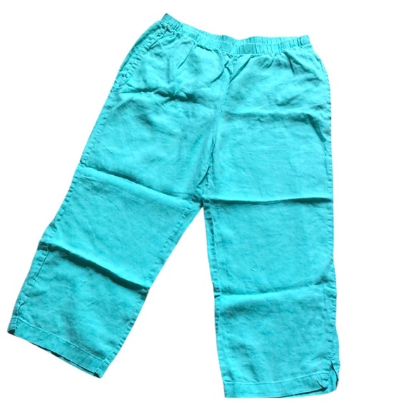Choices Aqua Linen Capris with pockets, size medium 100% linen Elastic waist - Picture 1 of 7